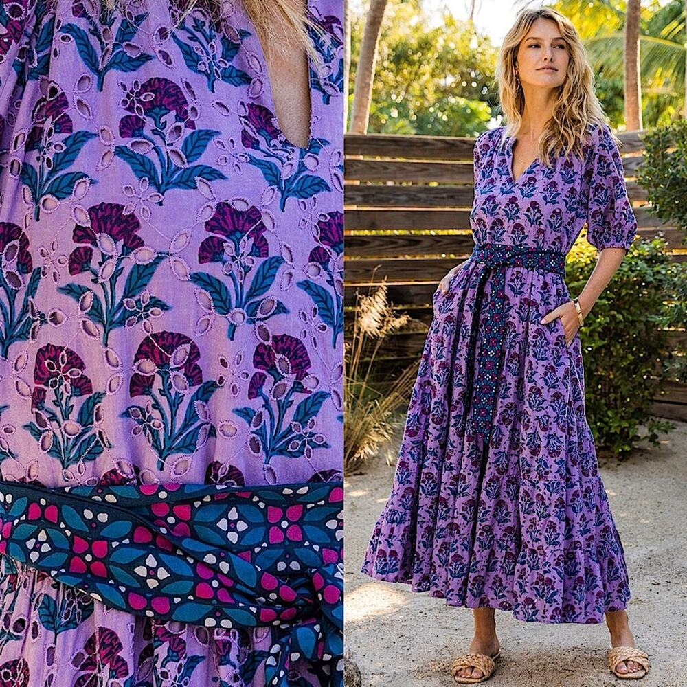 Printfresh Countryside Drives To and From Eyelet Dress Lavender Fields Small New